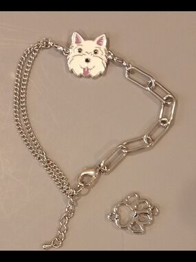 Scotty Dog Face & Paw Charm Bracelet Adjustable 7"